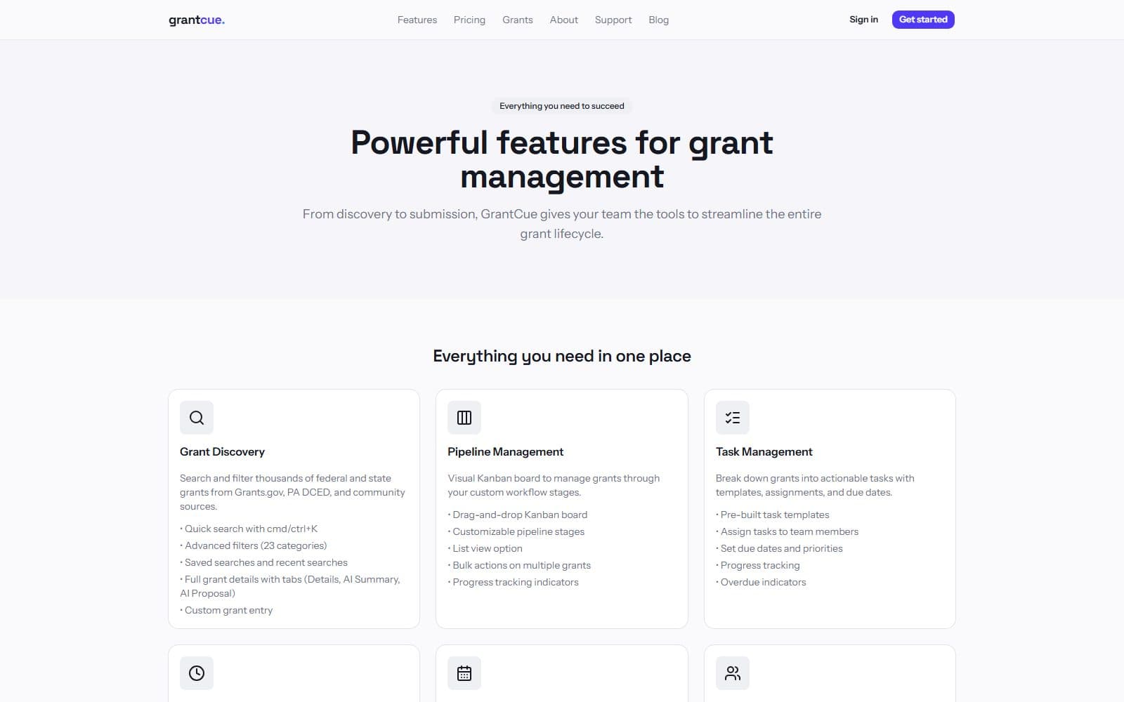 GrantCue features page