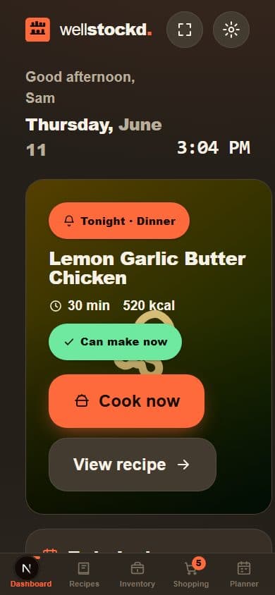 WellStockd dashboard on a phone