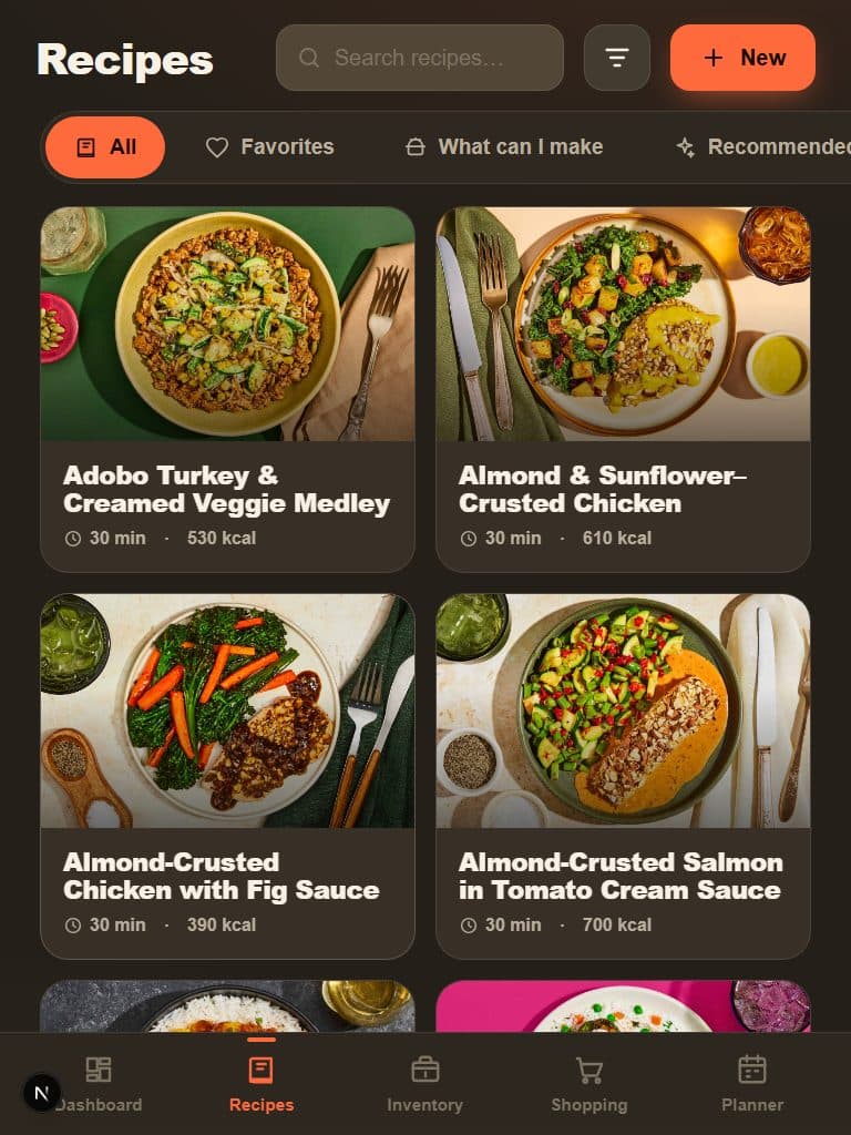 WellStockd recipe library on a tablet